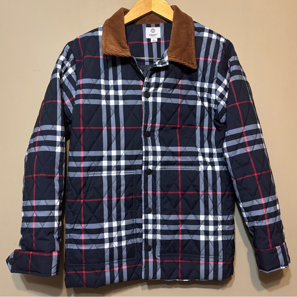 NOVA CHECK Plaid Quilted Lightweight Chore Barn Jacket with Corduroy Collar